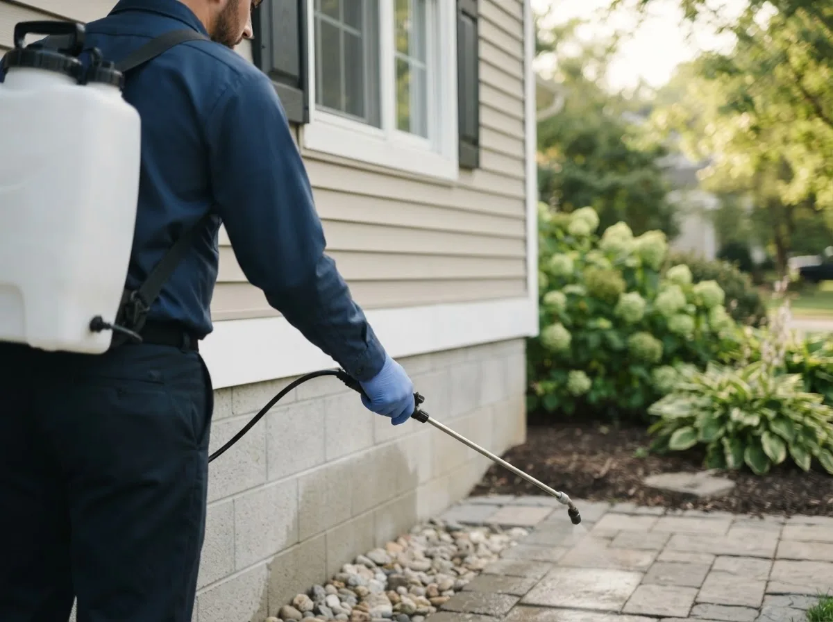 Pest control technician inspecting a home in Rockport, ME